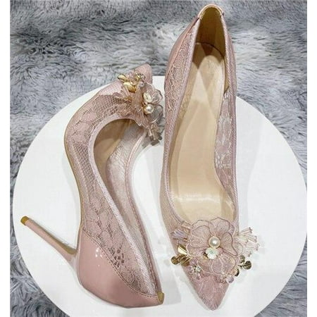 

2021 New Arrivals Sale Pink black flower decoration pointed toe 12cm 10cm 8cm high heels work party shallow fashion elegant women pumps SJ005