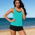 thumbnail image 4 of Busydd Womens Tankini 3 Piece Solid Color Round Neck Tanks Bras and Boyshorts Beachwear Comfy Summer Bathing Suits XL, 4 of 5