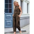 thumbnail image 3 of Osfvolr Womens Checker Set 2 Piece Beach Vacation Outfit Summer Tank Top Pants Suit Khaki XXL, 3 of 8