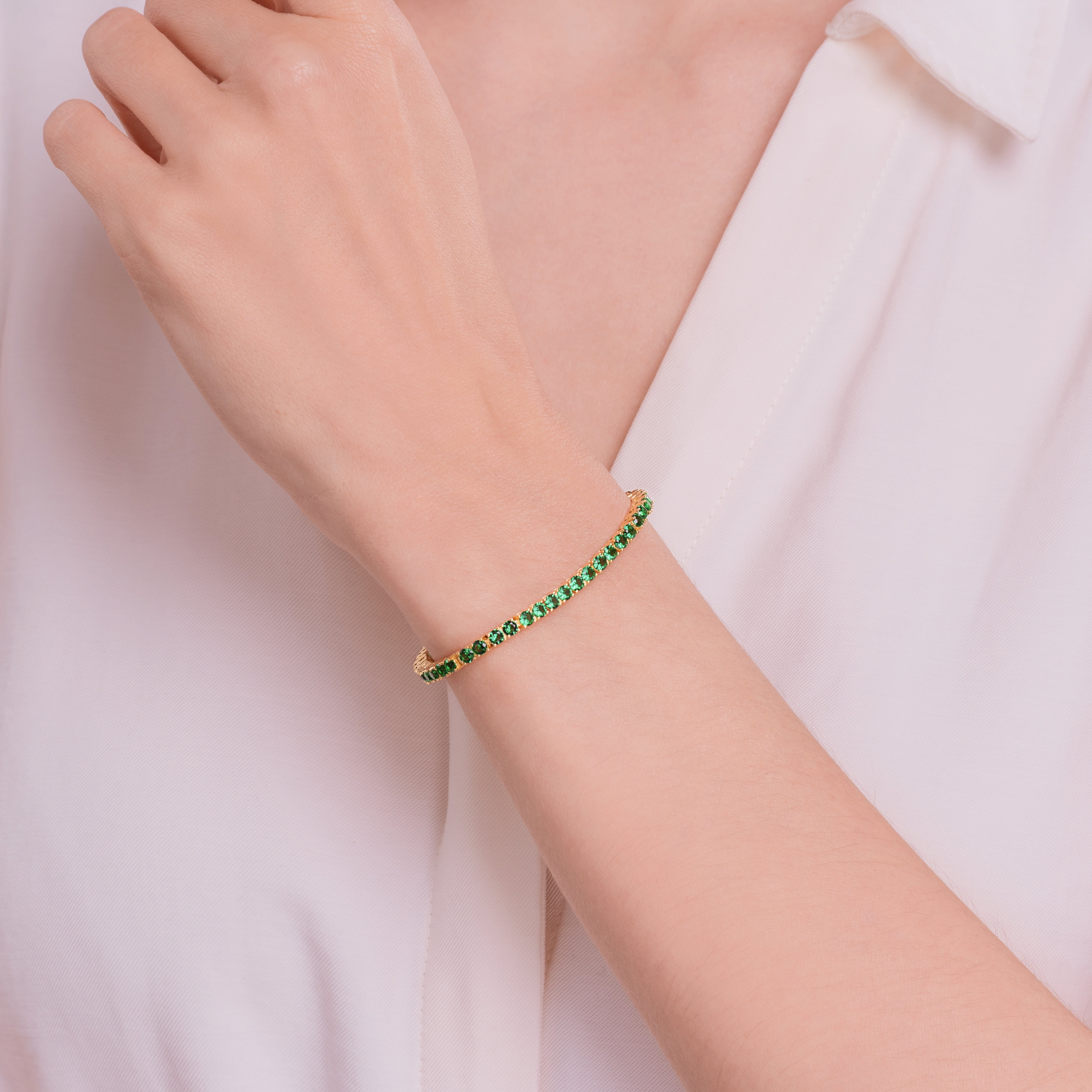 Forever Facets 18K Gold over Sterling Silver Synthetic Emerald Tennis Bracelet, Adult Female