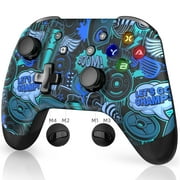 LISHIVE Wireless Gaming Controller, Bluetooth Gamepad with LED Lights, Support Wake Up, Programming, Turbo Burst, Dual Vibration for Switch/Switch Lite/Switch OLED, PC Windows Android/IOS, Blue