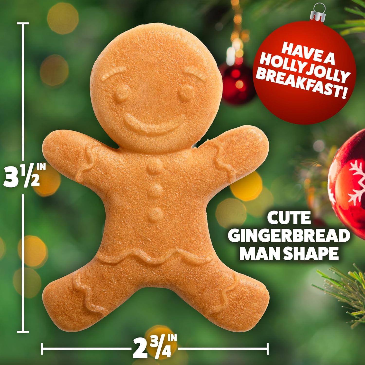 Gingerbread Man Mini Waffle Maker- Make this Christmas Special for Kids w Festive 4" Waffler Iron, Electric Nonstick Breakfast Appliance for Xmas Holiday Season, Fun Gift or Dessert, Stocking Stuffer