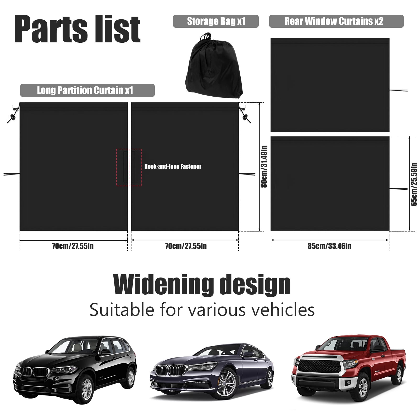 Xiyztok 3PCS Car Privacy Curtains Universal Divider Curtain Between Rear Seat Auto Blackout Sun Shades Side Window Covers Accessories for Travel Camping Nap Sleeping