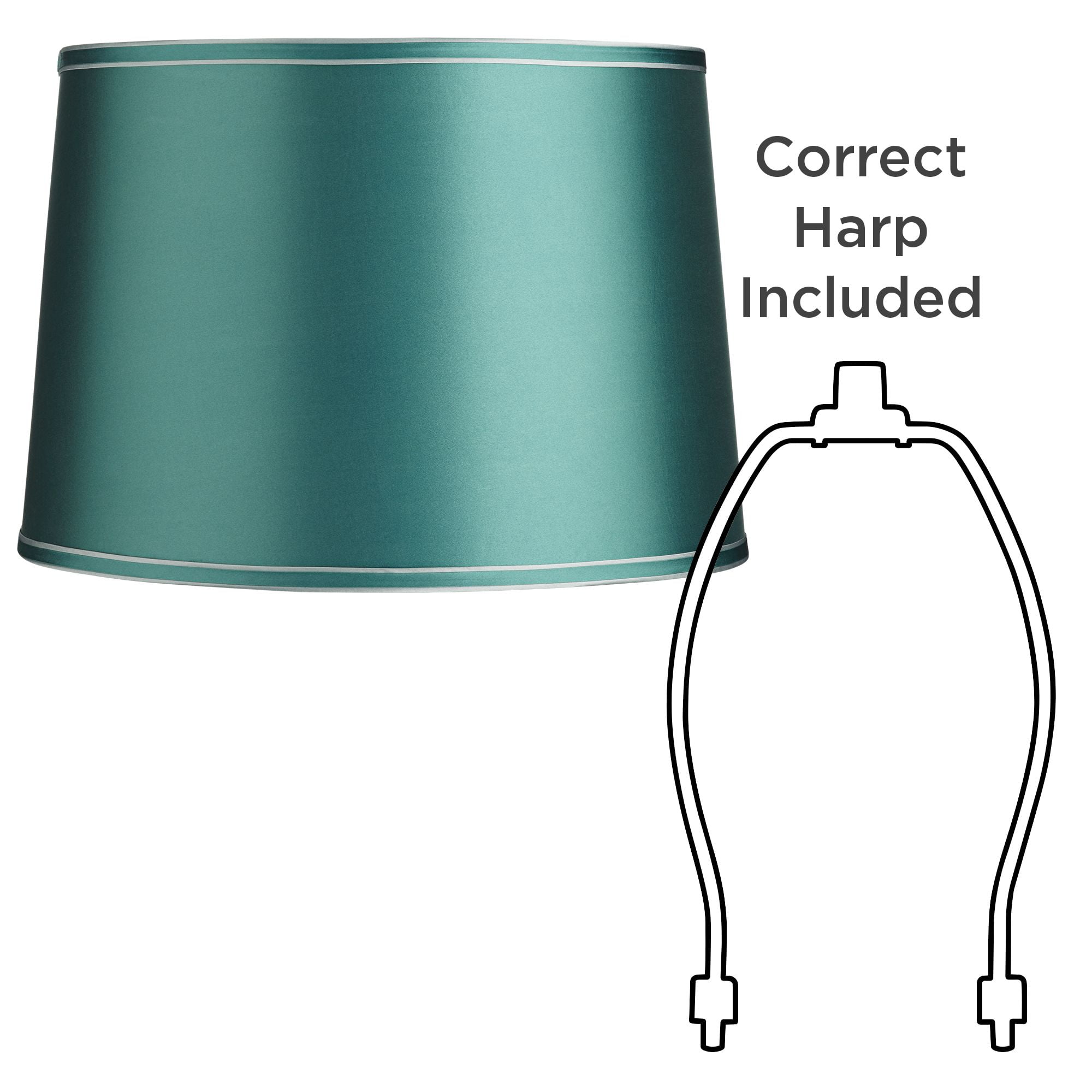 Springcrest Soft Teal Medium Drum Lamp Shade 14" Top x 16" Bottom x 11" High x 11" Slant (Spider) Replacement with Harp