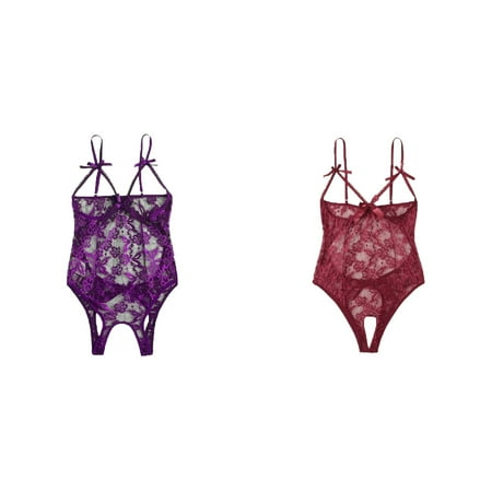 2-Pack Women Bow Lace Hollow Teddy Bodysuit Backless Jumpsuit Lingerie Push up Strapless Bras for Women 34a Pajamas for Women Floral Lingerie Corset Long Lingerie for Women plus