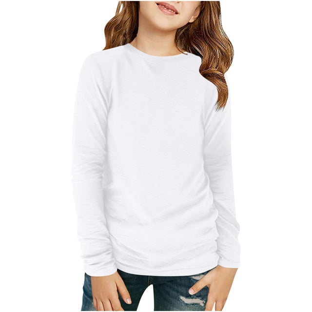 Plebaso Chemises à Manches Longues pour Garçons Filles Col Rond Décontracté Blouses Basiques Unies Enfants Printemps Été Hauts