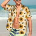 thumbnail image 7 of Gaeub Sunflowers And Bee Print Men's Hawaiian Shirt,Button Down Short Sleeves Shirts,Tropical Beach Casual Button Down Shirts,X-Large, 7 of 7