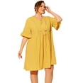 thumbnail image 3 of DARING DIVA Plus Size Ruffle Short Sleeve Lace V Neck Midi Dress 1X Yellow, 3 of 6