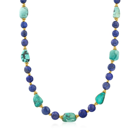 Ross-Simons Lapis and Turquoise Bead Necklace With 18kt Gold Over Sterling, Women's, Adult
