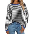 thumbnail image 2 of Long Sleeve Tops for Women, Yigetop Women's New Round Neck Long Sleeved Loose T Shirts Female Comfortable Commute Fashion Long Sleeved Lady T Shirt Long Sleeve Striped Shirt Black L, 2 of 5