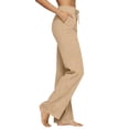 thumbnail image 3 of Women's Boho High Waist Wide Leg Linen Pants Lightweight Loose Summer Vacation Pants Beige L, 3 of 5