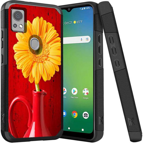 ANJ  Shockproof Dual Layer Slim Hard Case   Tempered Glass Cover Compatible with Icon 5, AT&T Motivate 4 - Sunflower in Vase
