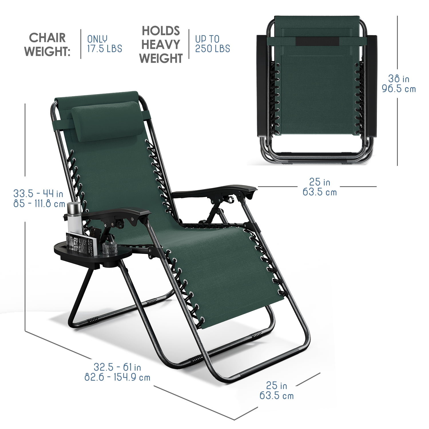LammaLoe Zero Gravity Chair Set of 6, Outdoor Lounge Chairs with Cup Holder, Forest Green