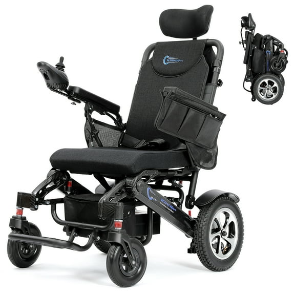 Foldable Reclining Electric Wheelchair for Adults, 20 Miles Long Travel Range, 500W Motor, Lightweight Compact Portable, All Terrain for Seniors, Airline Approved