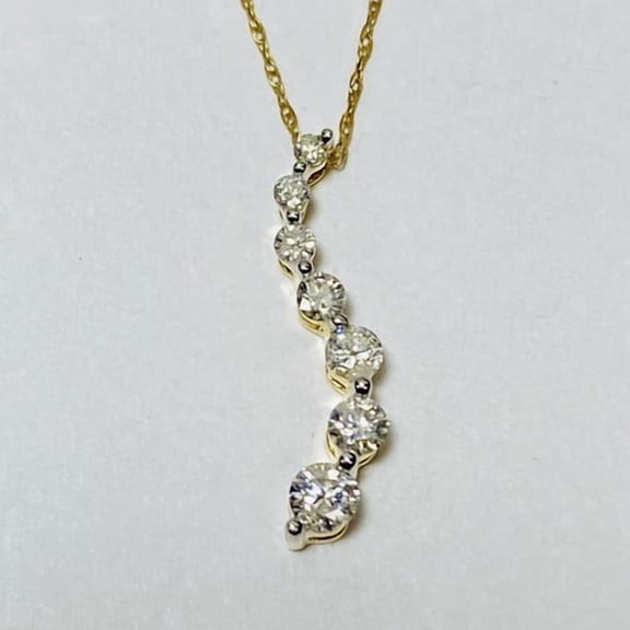 14K Gold Plated Diamond Curved Journey Pendant Necklace Cascading Dangle Necklace for Women