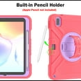 thumbnail image 4 of 3-Layer Kids Case for iPad 10th Gen 10.9" 2022, Durable Sturdy Protection Silicone PC Case with Swivel Stand, Hand Strap and Shoulder Strap + Pencil Holder with Charging Port Lid - Redpurple, 4 of 12