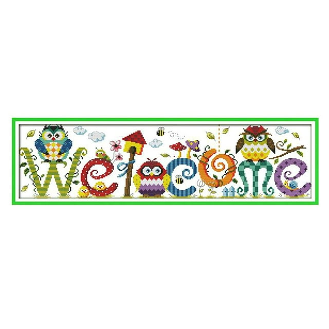 yuksok Cross Stitch Patterns DIY Hand Crafts for Adults Kids - Cute Owl - 58 x 17 cm