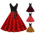 thumbnail image 2 of Quixlent Women Midi Dress Flower Edge V Neck Lace Up Tight High Waist Bow Decor Sleeveless A-line Loose Hem Dot Print Retro 50s 60s Lady Backless Prom Party Dress, 2 of 8