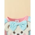 thumbnail image 5 of Baby Girls Summer Romper Dress Short Sleeve Crewneck Bear Embroidery Romper with Headband, 5 of 9