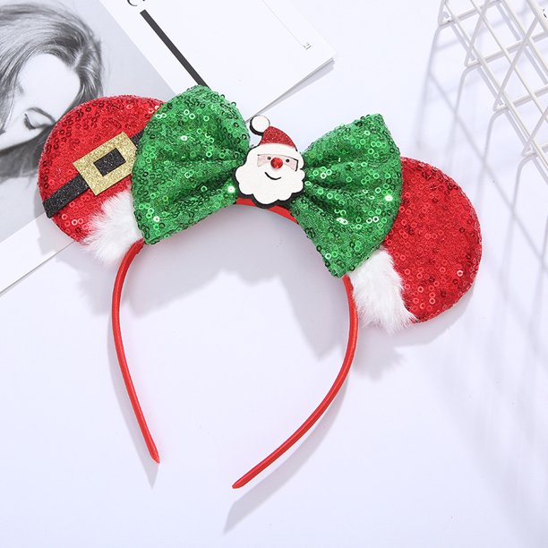 Diadema con lazo y orejas de ratón navideñas, aro para el pelo con lentejuelas, decoración de princesa para fiesta con purpurina, accesorios para disfraz de Cosplay para niñas y mujeres
