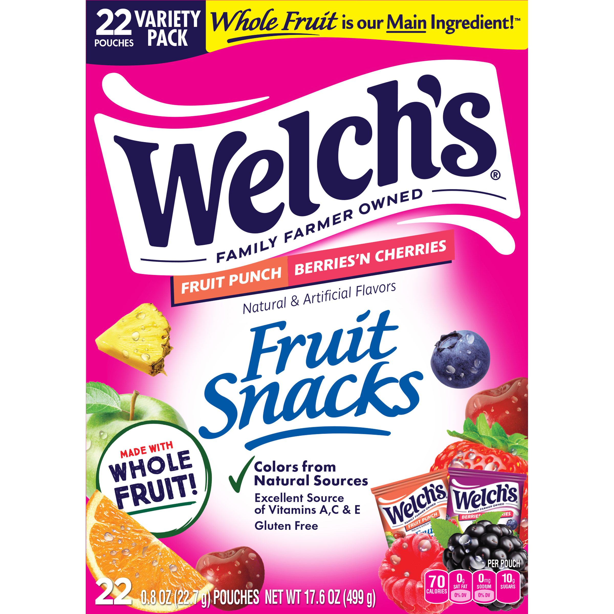 Welch's Fruit Snacks Gluten-Free Fruit Punch & Berries 'N Cherries Soft Fruit Snacks, .8 oz (132 pack)