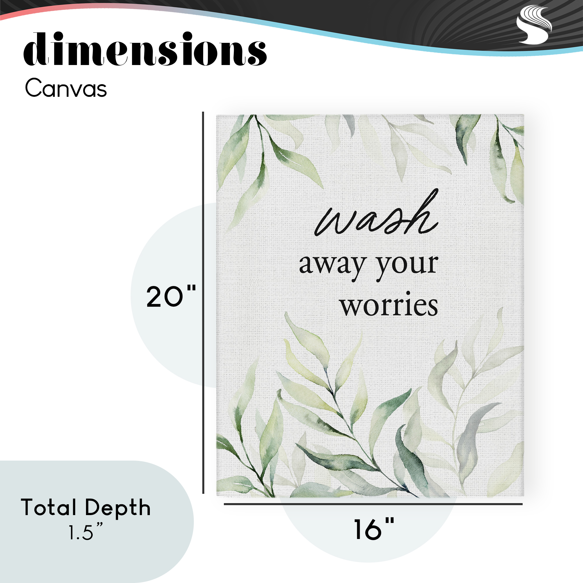 Wash Away Worries Greenery Canvas Wall Art, design by Lettered and Lined