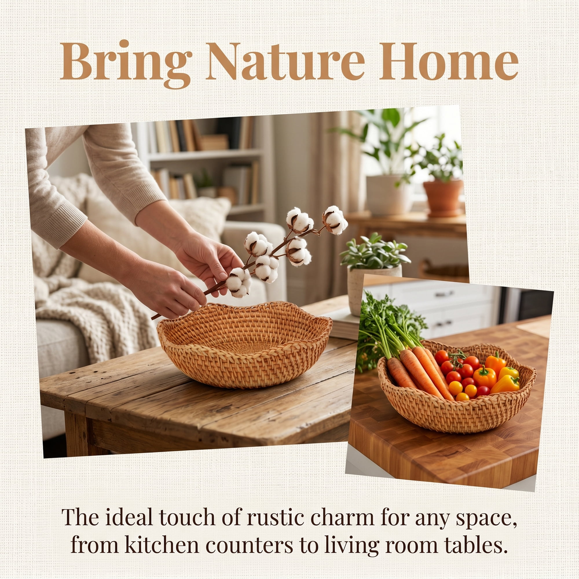Unique Bargains Handmade Woven Bamboo Fruit Basket Rattan Bowl Brown 7.9*7.9*2.8inch