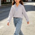 thumbnail image 6 of Lutiedan Striped Sweatshirt for Girls Fall Winter V Neck Pullover Tops Casual Long Sleeve Warm Sweatshirts Size 5-15,Gray, 6 of 6