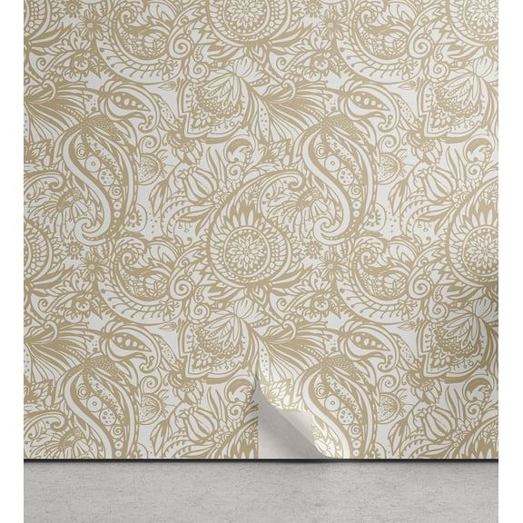 Ambesonne Leaf Peel & Stick Wallpaper for Home, Paisley Teardrop Old Turkish, 13"x72", Beige and Eggshell