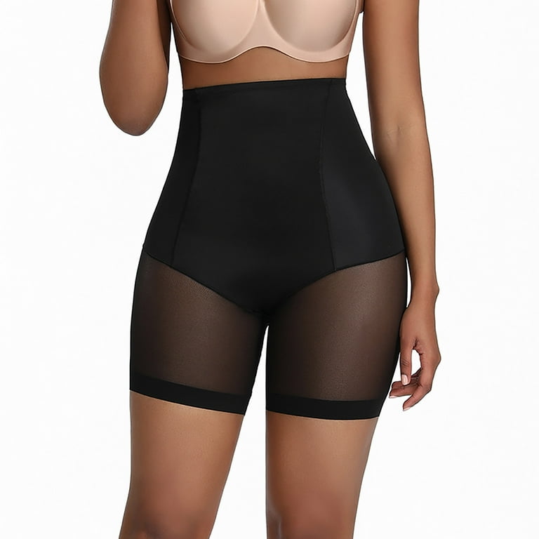 MRULIC shapewear for women tummy control Women's high waist waist half mesh  traceless waist shaping pants Black + XXL 