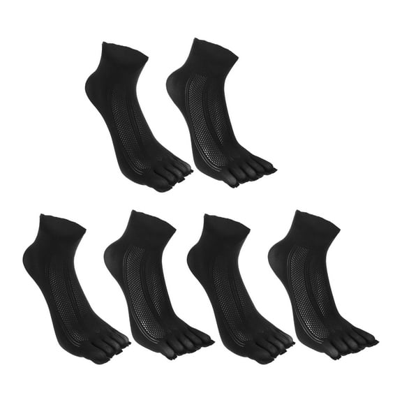Unique Bargains 3 Pairs Half Finger Five Toe Socks Unisex Non Slip Daily Fit Finger Socks Black