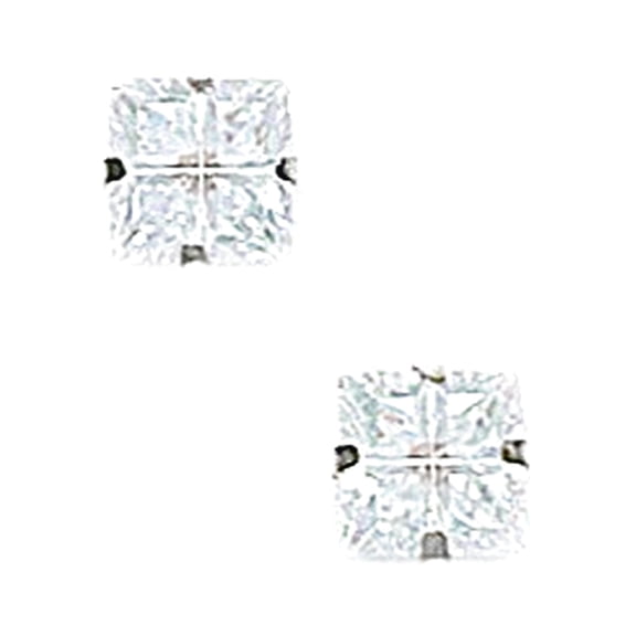 14k White Gold 6x6mm 4 Segment Square Cubic Zirconia Light Prong Set Earrings Stud Earring for Women
