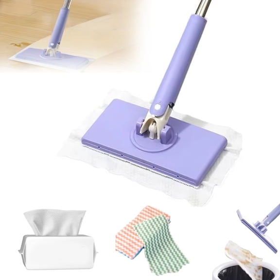 Clip to Grip Mop, 28/36in Disposable Dust Portable Mop, Cloth Changing MiniMop with Automatic Hands Free Push Pull Handle, Wet & Dry, with Magic Cleaning Cloth