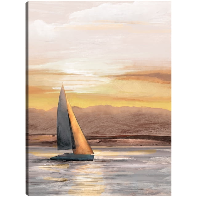 Cuadro Decorativo - Navegar lejos del atardecer Jr Impresión en canvas, estrechado.