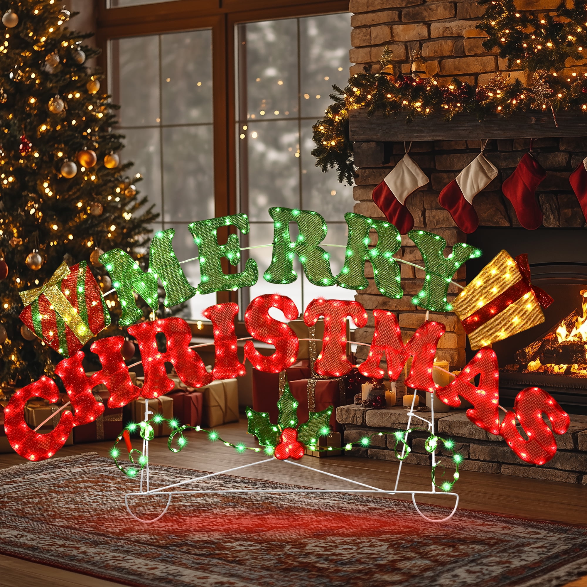 Starfree 60"L Merry Christmas Sign Outdoor Christmas Yard Decoration Light Outdoor Christmas Lawn Ornaments Yard Sign Decor with LEDs for Porch Garden