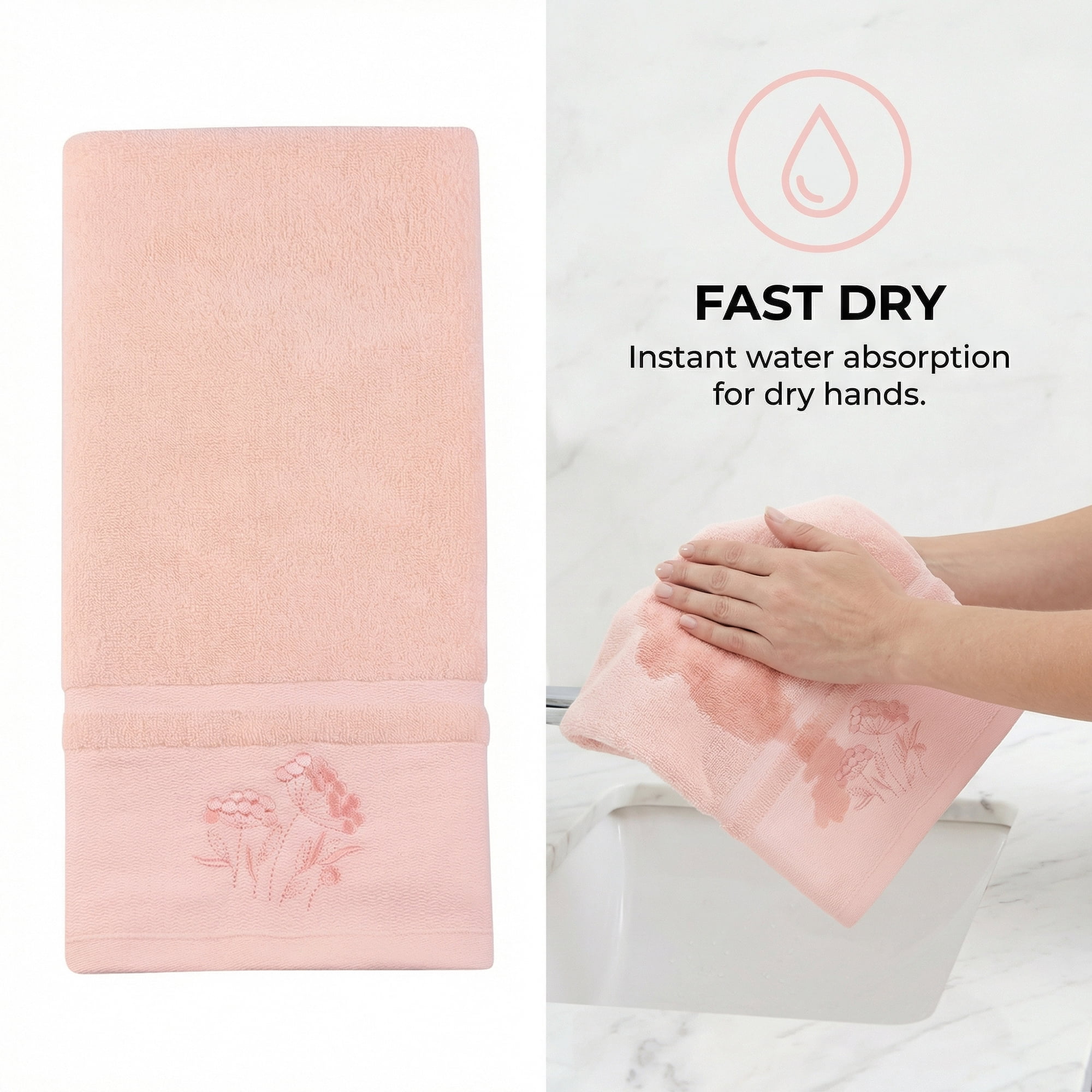 REGALWOVEN Floral Embroidered Hand Towels for Bathroom, Flowers Plant Soft Absorbent Hand Towel Set for Home Decor, 29" x 13" Light Pink 4pk