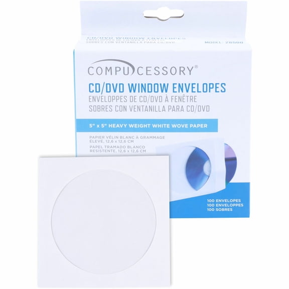 Compucessory, CCS26500, CD/DVD White Window Envelopes, 100 / Box, White