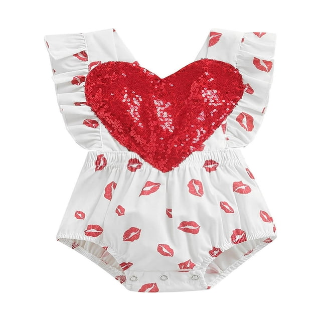 Combinaison Imprimée Lèvres à Sequins pour Bébé Filles Saint-Valentin