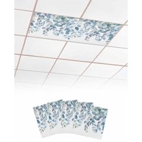 Fluorescent Light Covers for Ceiling Lights 4 Pack, Blue Eucalyptus Leaves Magnetic Ceiling Light Covers 2x4ft for Classroom Office School, Watercolor Botanical Weeping Drop Ceiling Light Shade