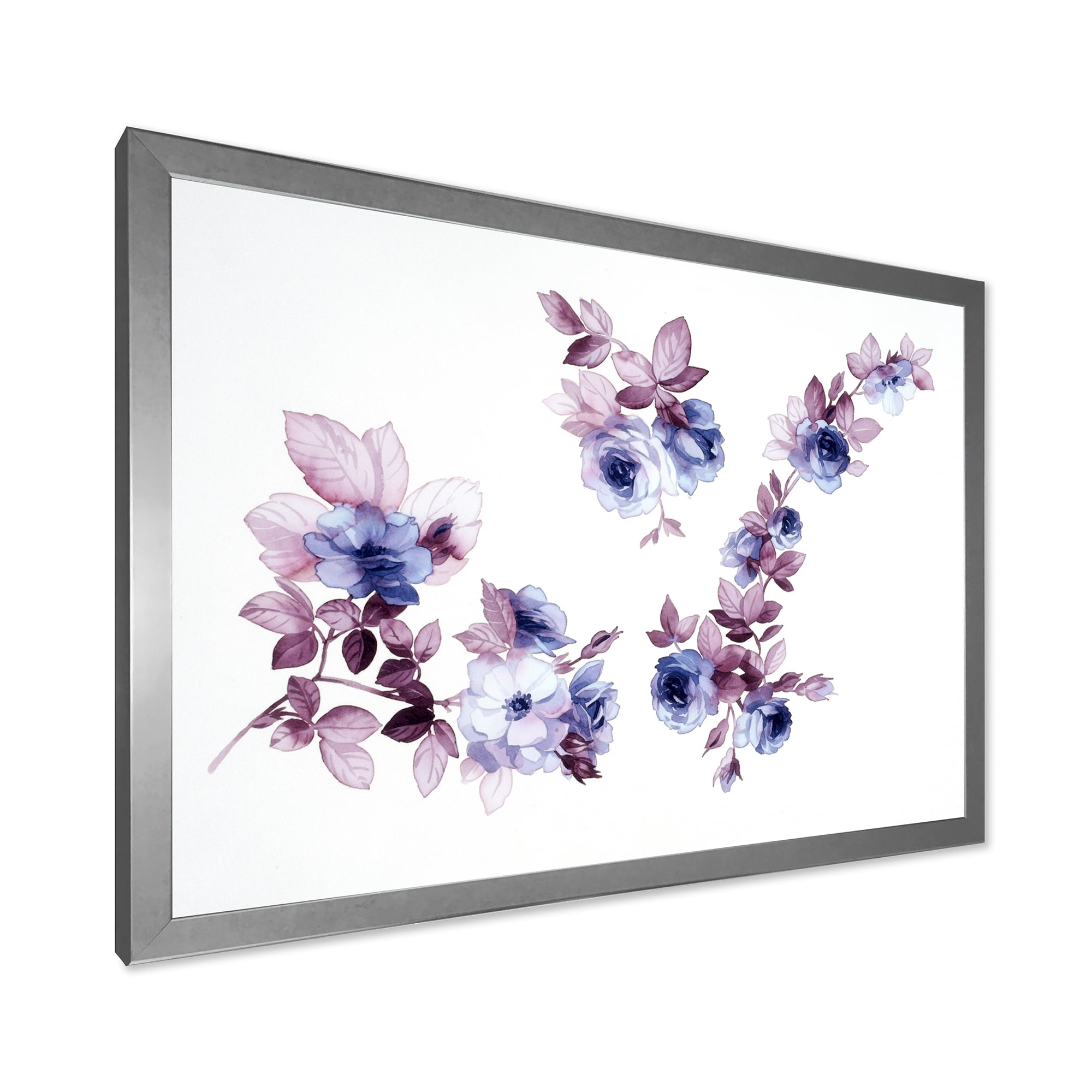 Designart 'Purple Wildflowers On White I' Traditional Framed Art Print