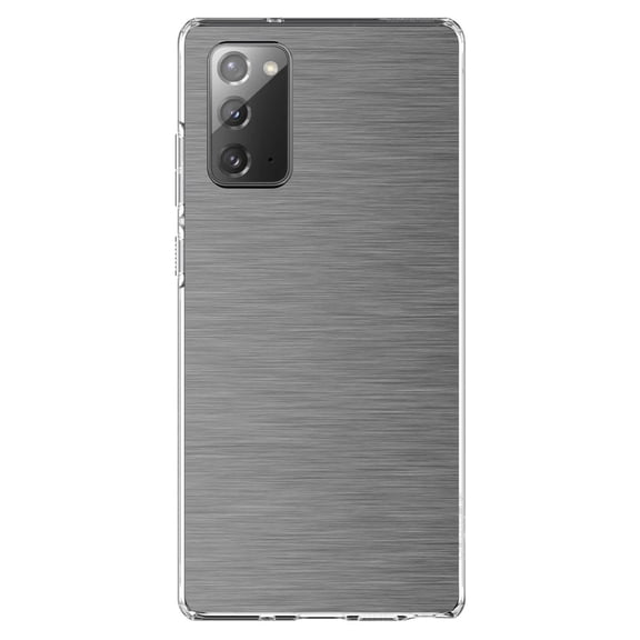 DistinctInk Clear Shockproof Hybrid Case for Samsung Galaxy Note 20 (6.7" Screen) - TPU Bumper, Acrylic Back, Tempered Glass Screen Protector - Grey Silver Stainless Steel Image - Printed Stainless