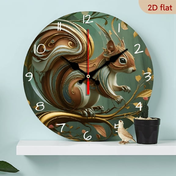 The 10-inch 2D flat "Squirrel Forest" silent wooden wall clock is an ideal gift for Halloween, Easter and Christmas