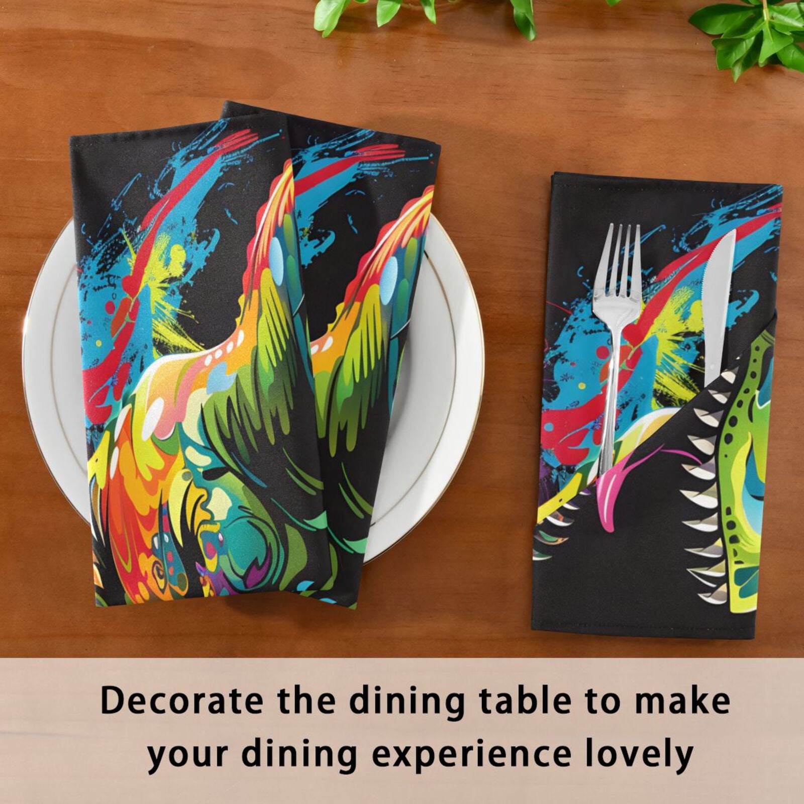 JSTEL Dinosaur T-rex Dino Cloth Napkins Set of 6, 20x20 Inch Washable and Reusable Napkin for Decoupage Dinner Party Everyday Use