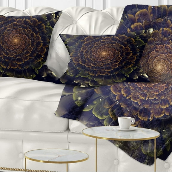 Designart Orange Fractal Flower with Green - Abstract Throw Pillow - 12x20