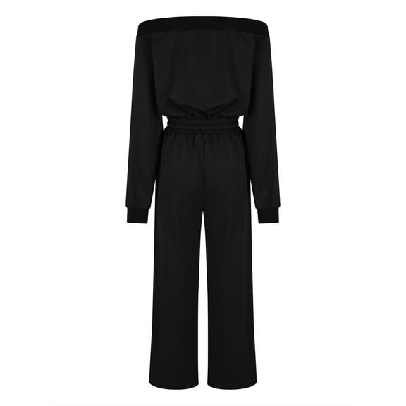 2025 Fashion Jumpsuits Solid Dressy Off Shoulder Long Sleeve Wide Leg Pants Romper Fashion Elegant Stretchy Overalls
