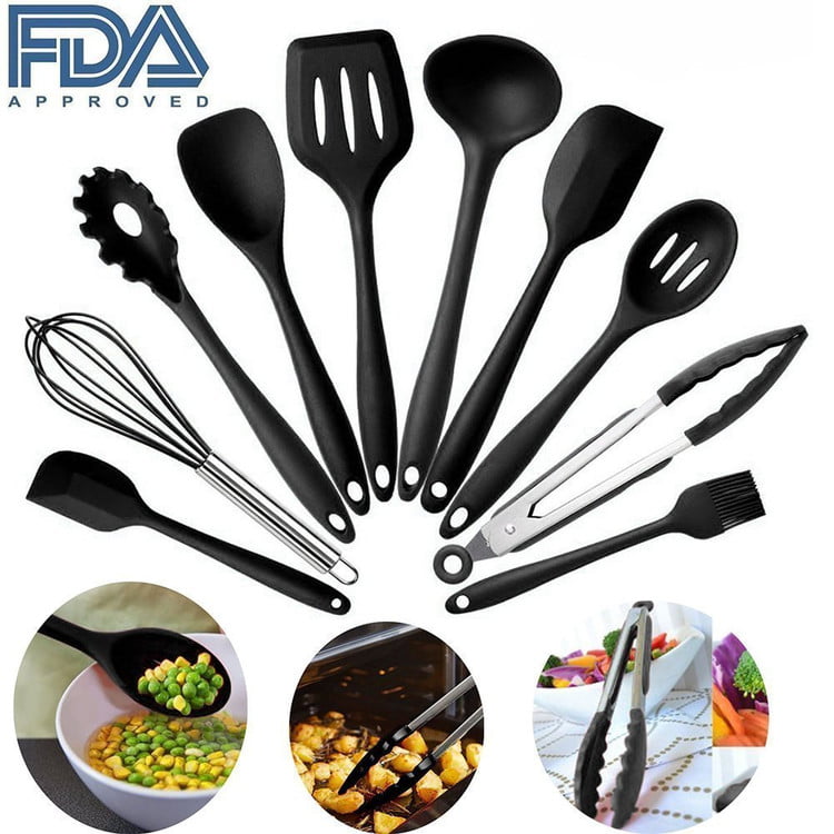 10 Pieces Silicone Kitchen Utensils Set,Silicone Kitchen Heat-Resistant and Non Stick Cooking Tools Utensils Soup Spoon Spatula Whisk Utensil Sets