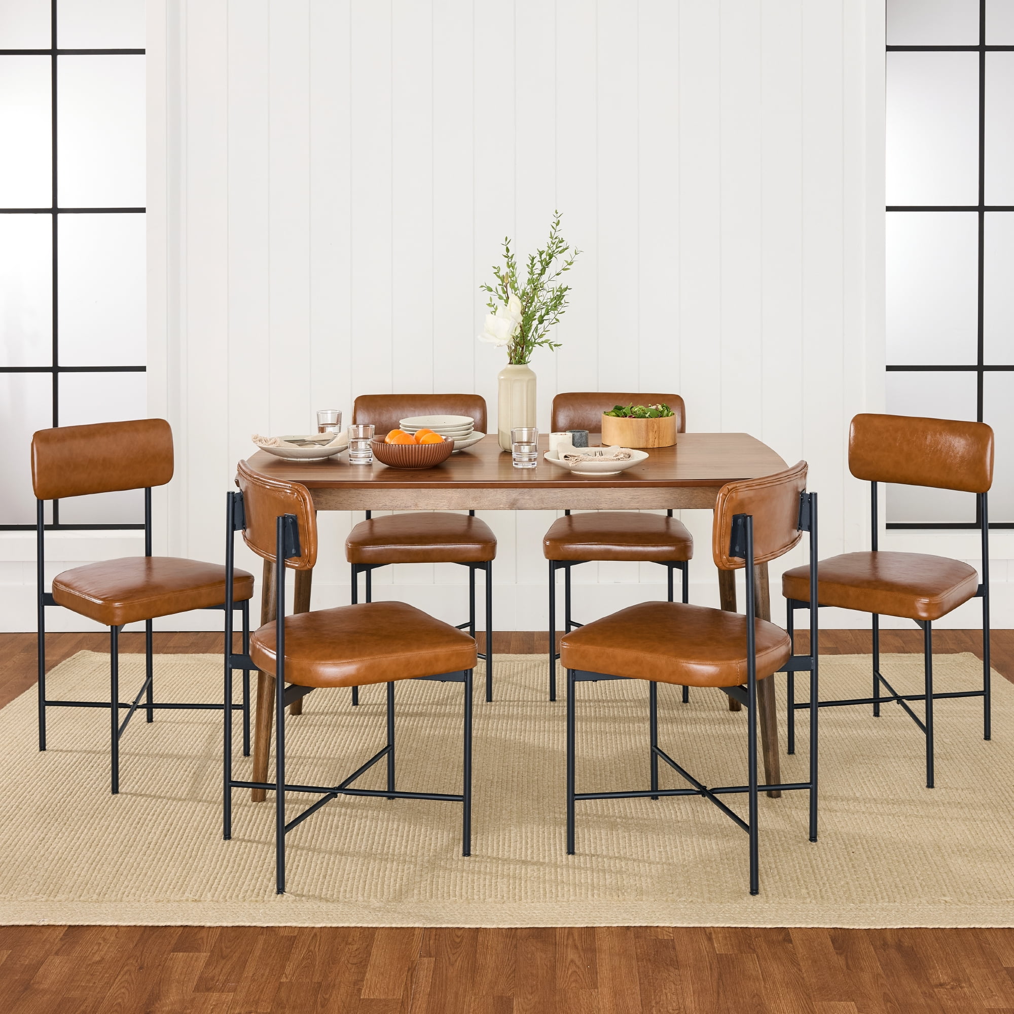 Best Choice Products Faux Leather Dining Chair Set of 2, Standard Height w/ Metal Frame - Camel Brown