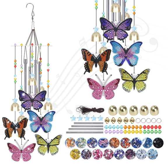 Kids Craft Kit Gifts for 8-9-12-11-7-6 Year Old Girls Gifts 8-12 6-8 Years Old: Diamond Drawing Kits for Girls Toys Age 6 7 8 9 10Girls Birthday Presents Diamond Art Wind Chimes Outdoor Garden Decor