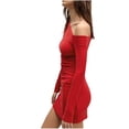 thumbnail image 4 of Efsteb Cocktail Dresses for Women Short Long Sleeve Dress Elegant One Shoulder Sheath Cocktail Bodycon Mini Dress (Red,M), 4 of 8