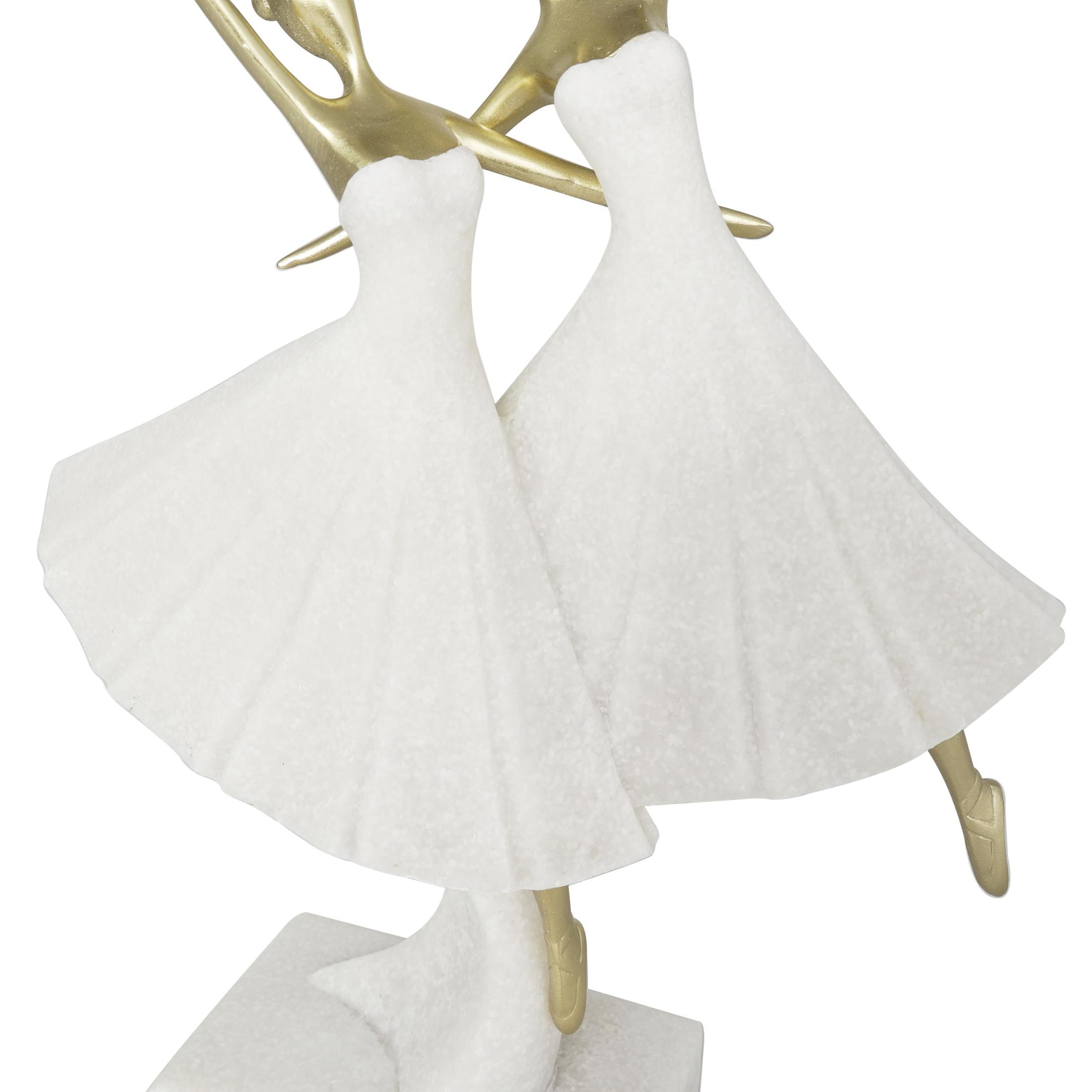 9" x 13" Cream Polystone Ballet Dancer Sculpture with Gold Accents, by DecMode